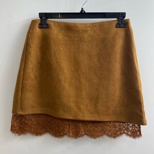 NWT Commense Brown Mini Skirt with Brown Lace Size S